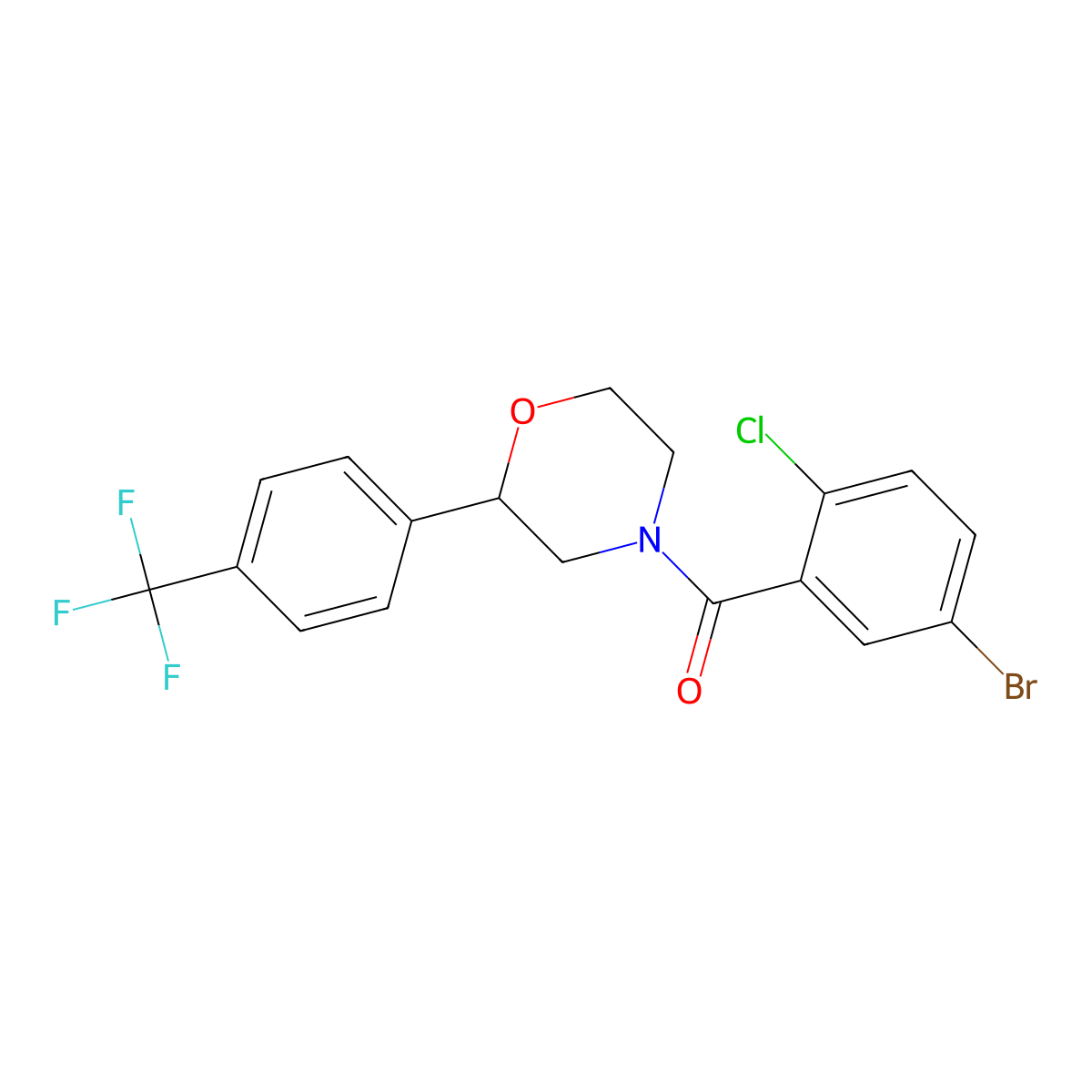 (5-Bromo-2-chlorophenyl)(2-(4-(trifluoromethyl)phenyl)morpholino)methanone molecular structure, CAS 1351607-48-1