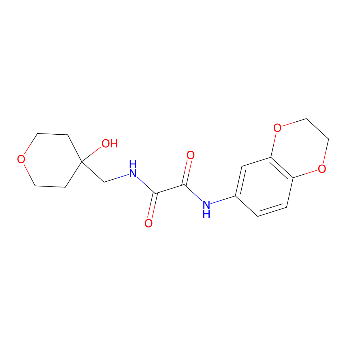 N1-(2,3-dihydrobenzo[b][1,4]dioxin-6-yl)-N2-((4-hydroxytetrahydro-2H-pyran-4-yl)methyl)oxalamide molecular structure, CAS 1351607-49-2