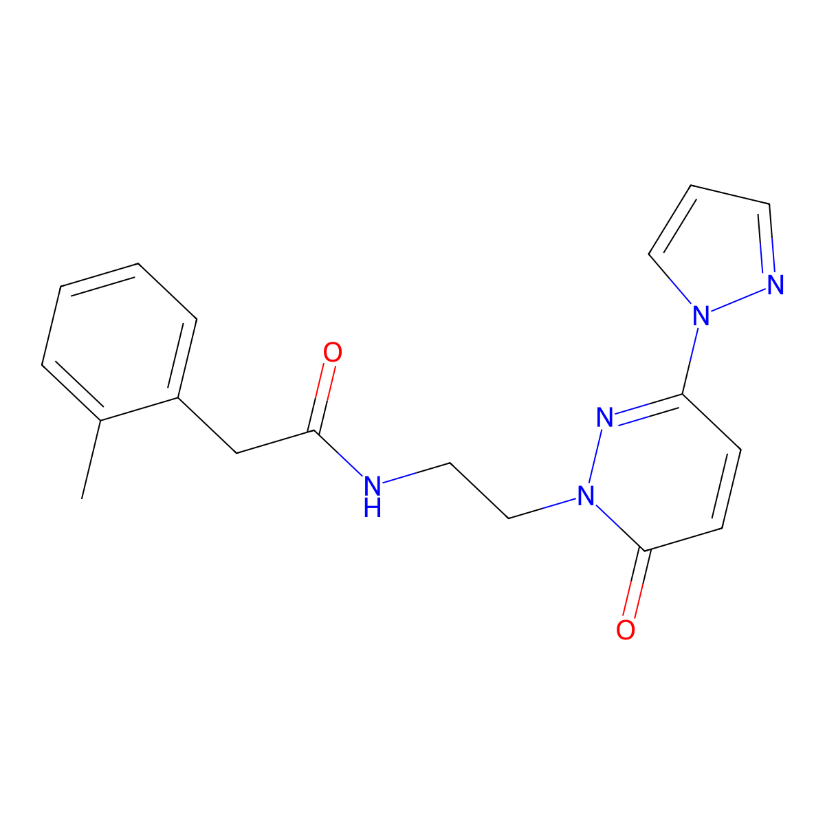 N-(2-(6-oxo-3-(1H-pyrazol-1-yl)pyridazin-1(6H)-yl)ethyl)-2-(o-tolyl)acetamide molecular structure, CAS 1351607-51-6