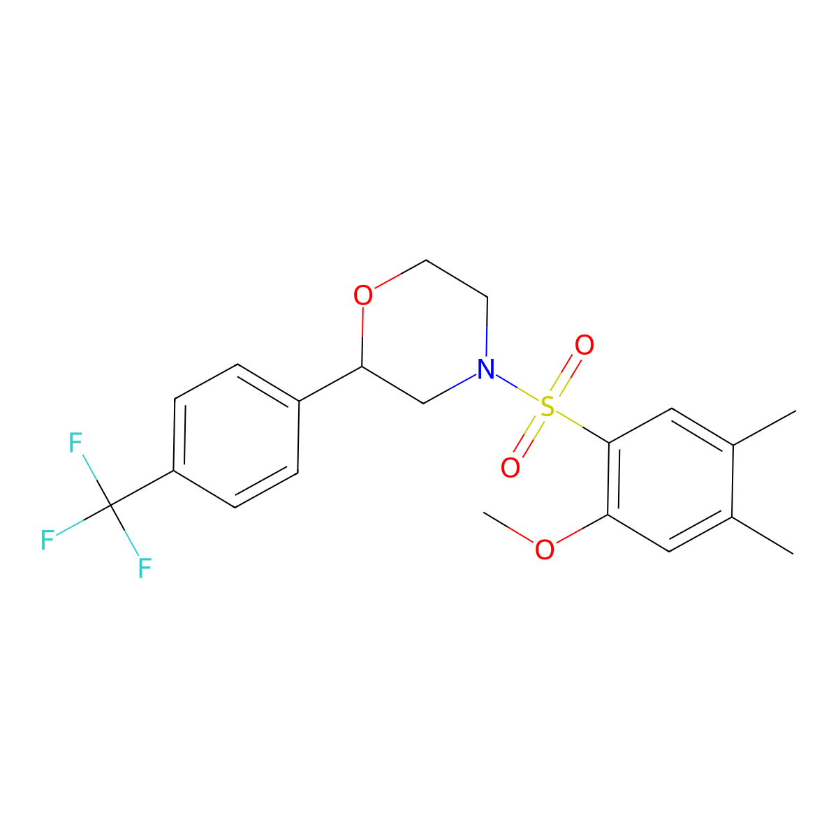 4-((2-Methoxy-4,5-dimethylphenyl)sulfonyl)-2-(4-(trifluoromethyl)phenyl)morpholine molecular structure, CAS 1351607-53-8