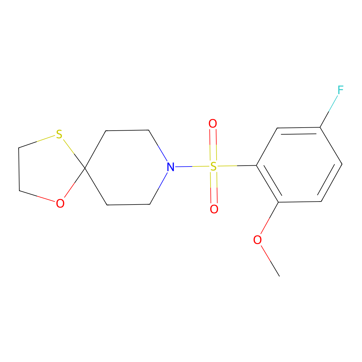 8-((5-Fluoro-2-methoxyphenyl)sulfonyl)-1-oxa-4-thia-8-azaspiro[4.5]decane molecular structure, CAS 1351607-59-4