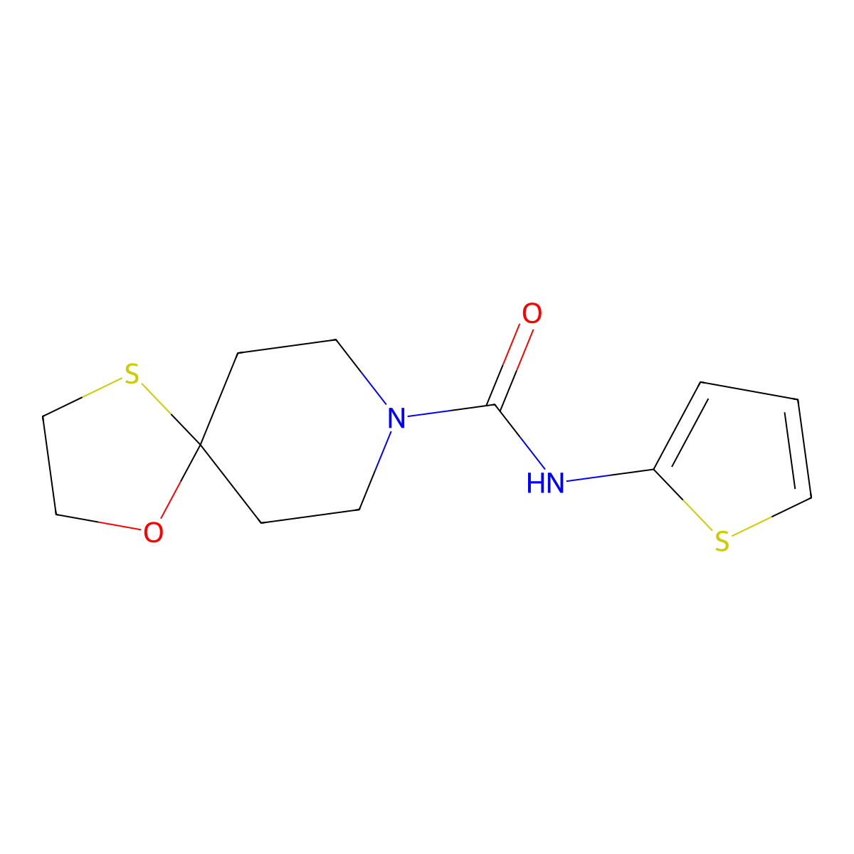 N-(thiophen-2-yl)-1-oxa-4-thia-8-azaspiro[4.5]decane-8-carboxamide molecular structure, CAS 1351607-65-2