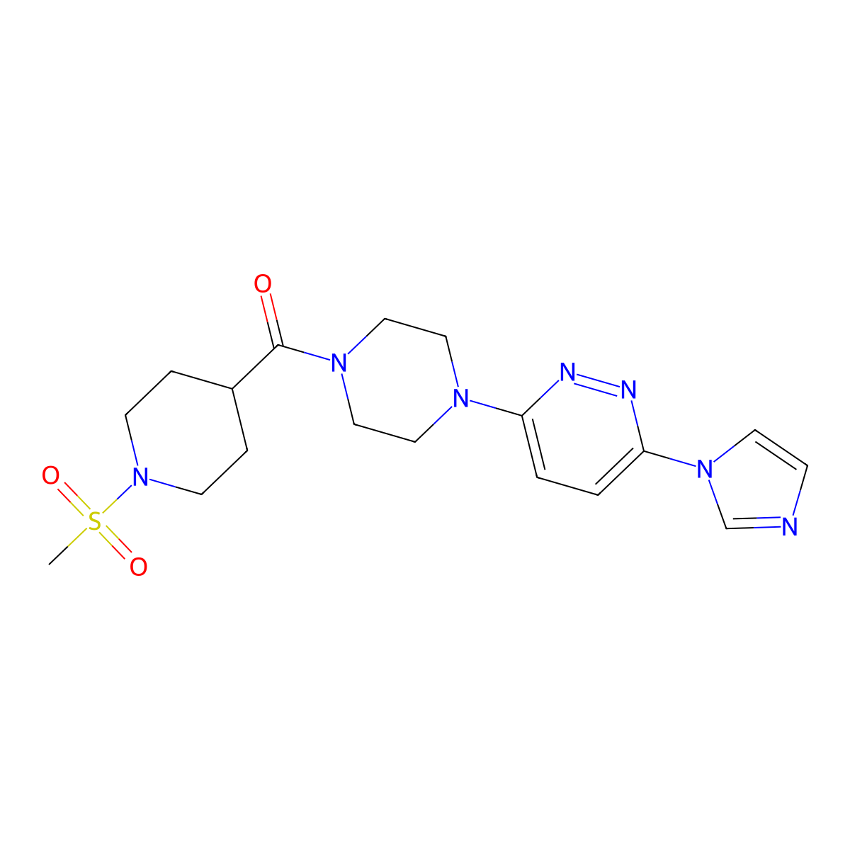 (4-(6-(1H-imidazol-1-yl)pyridazin-3-yl)piperazin-1-yl)(1-(methylsulfonyl)piperidin-4-yl)methanone molecular structure, CAS 1351607-66-3