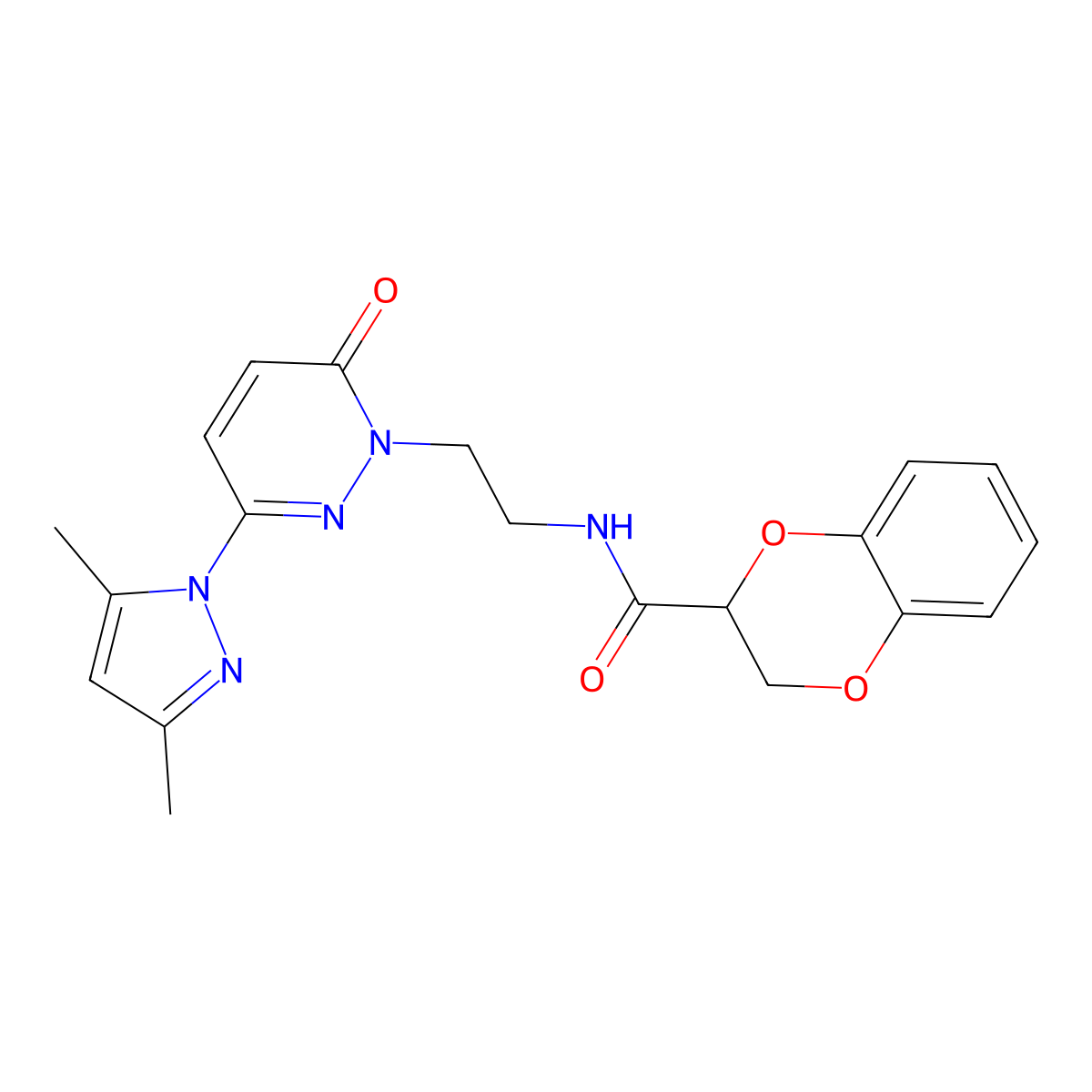 N-(2-(3-(3,5-dimethyl-1H-pyrazol-1-yl)-6-oxopyridazin-1(6H)-yl)ethyl)-2,3-dihydrobenzo[b][1,4]dioxine-2-carboxamide molecular structure, CAS 1351607-71-0