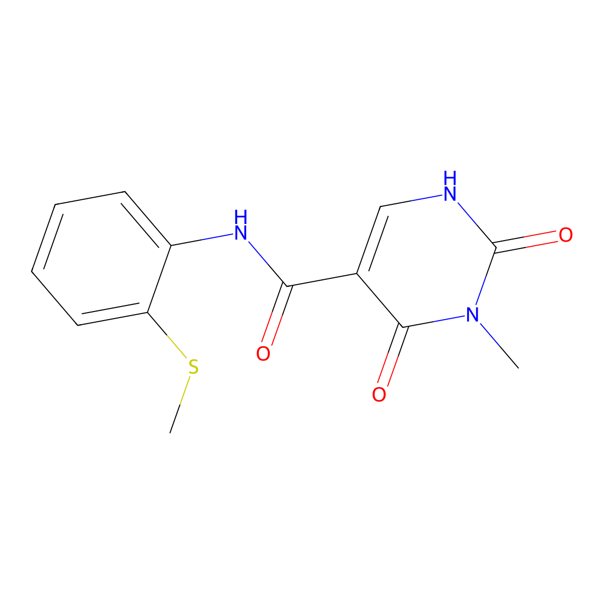 3-methyl-N-(2-(methylthio)phenyl)-2,4-dioxo-1,2,3,4-tetrahydropyrimidine-5-carboxamide molecular structure, CAS 1351607-72-1