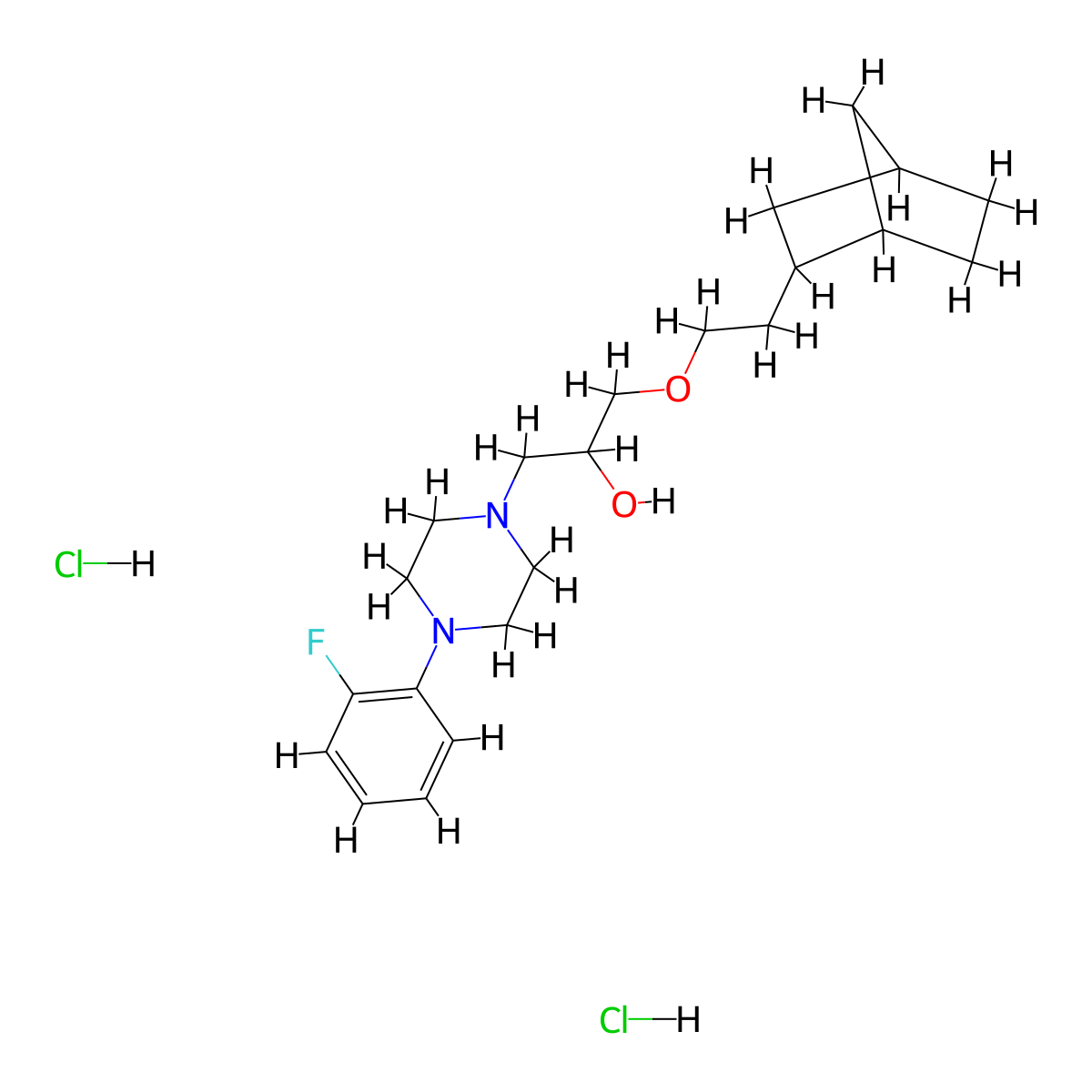 1-(2-((1R,4S)-bicyclo[2.2.1]heptan-2-yl)ethoxy)-3-(4-(2-fluorophenyl)piperazin-1-yl)propan-2-ol dihydrochloride molecular structure, CAS 1351607-74-3