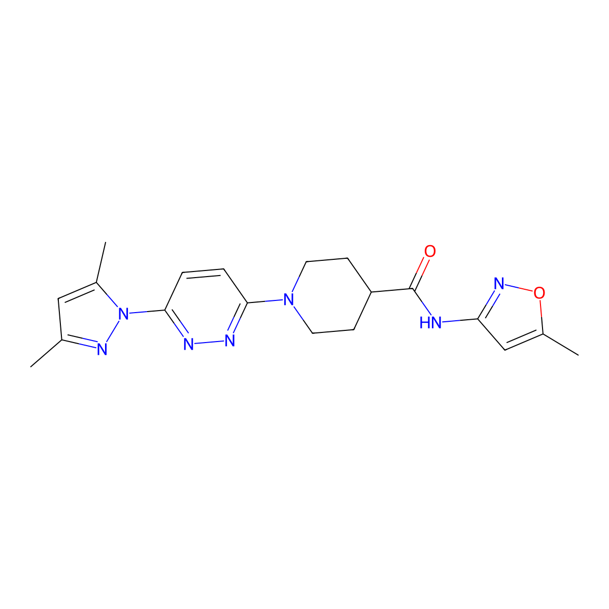 1-(6-(3,5-dimethyl-1H-pyrazol-1-yl)pyridazin-3-yl)-N-(5-methylisoxazol-3-yl)piperidine-4-carboxamide molecular structure, CAS 1351607-84-5