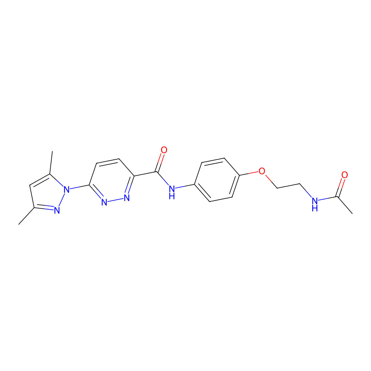 N-(4-(2-acetamidoethoxy)phenyl)-6-(3,5-dimethyl-1H-pyrazol-1-yl)pyridazine-3-carboxamide molecular structure, CAS 1351607-87-8