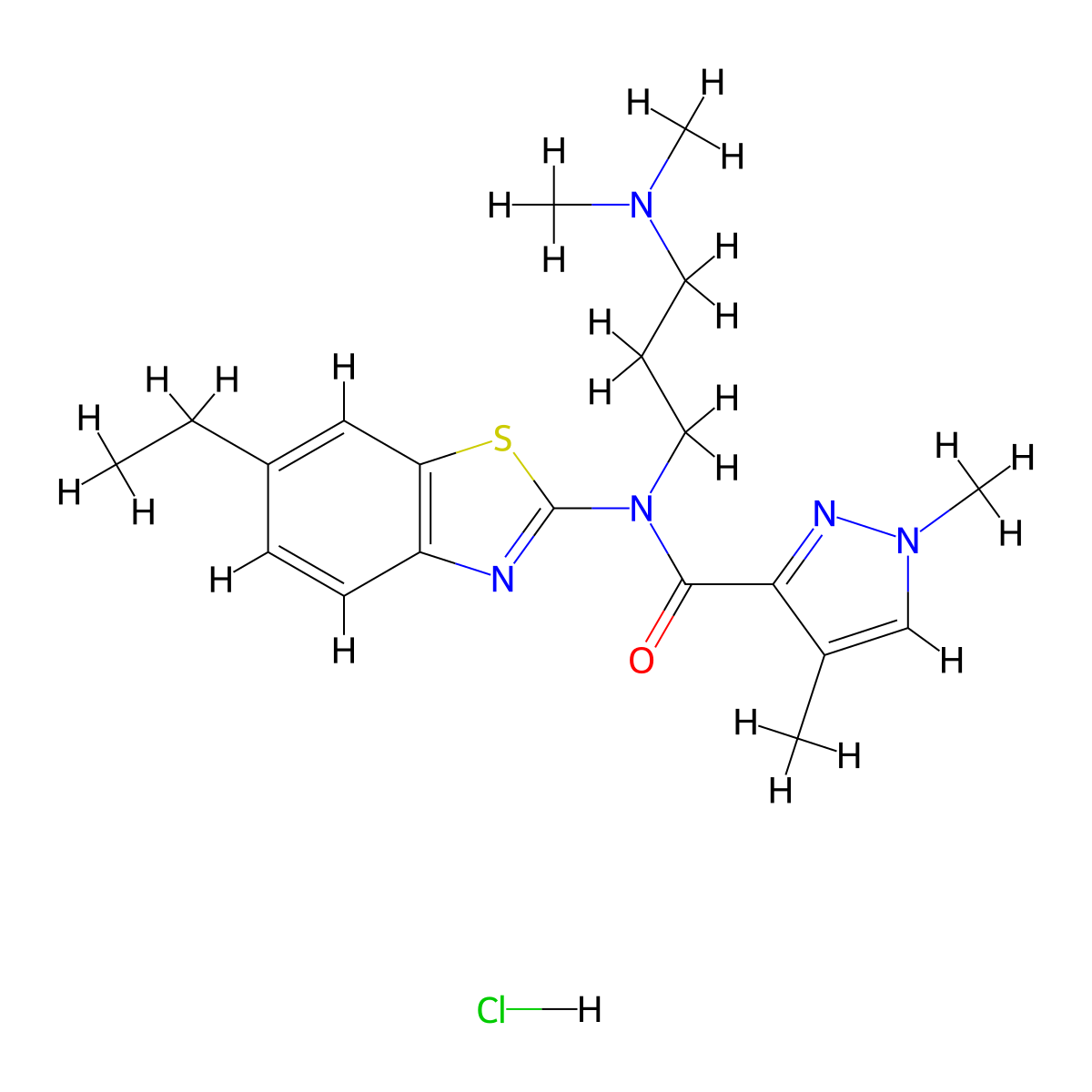 N-(3-(dimethylamino)propyl)-N-(6-ethylbenzo[d]thiazol-2-yl)-1,4-dimethyl-1H-pyrazole-3-carboxamide hydrochloride molecular structure, CAS 1351607-92-5