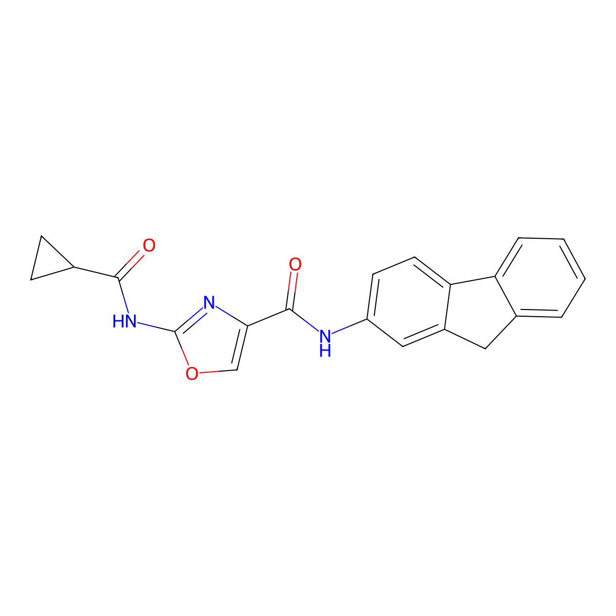 2-(cyclopropanecarboxamido)-N-(9H-fluoren-2-yl)oxazole-4-carboxamide molecular structure, CAS 1351608-03-1