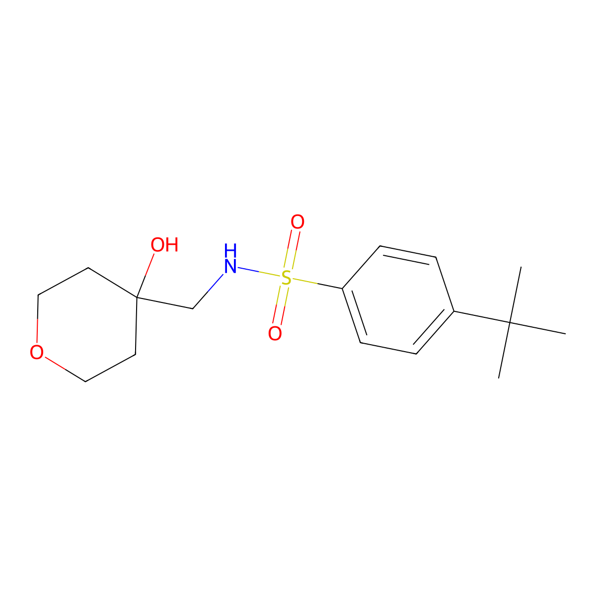 4-(tert-butyl)-N-((4-hydroxytetrahydro-2H-pyran-4-yl)methyl)benzenesulfonamide molecular structure, CAS 1351608-15-5