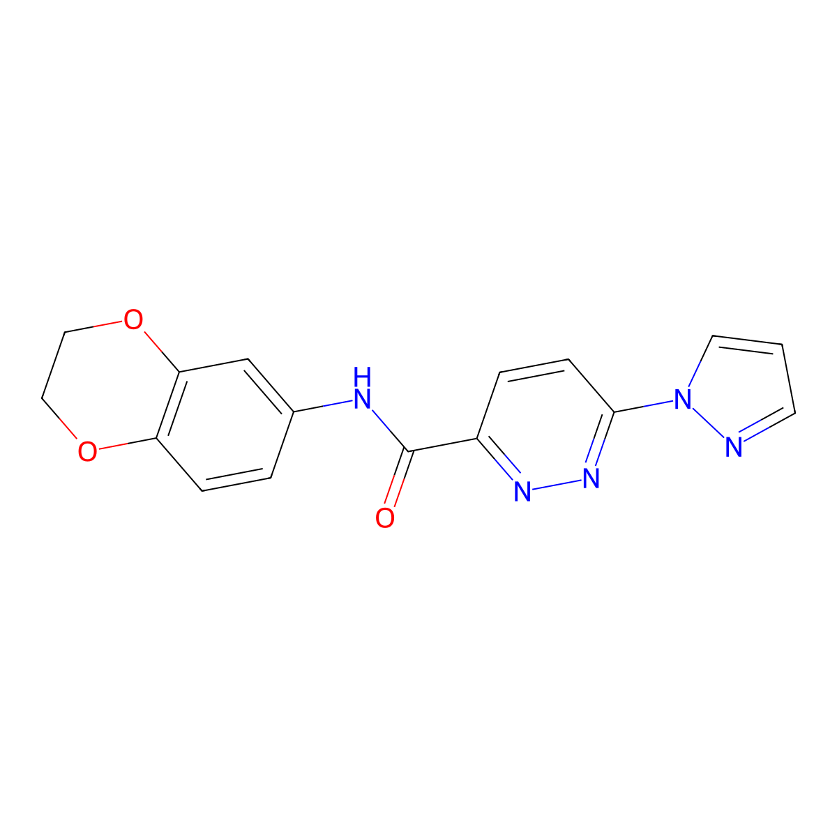N-(2,3-dihydrobenzo[b][1,4]dioxin-6-yl)-6-(1H-pyrazol-1-yl)pyridazine-3-carboxamide molecular structure, CAS 1351608-27-9