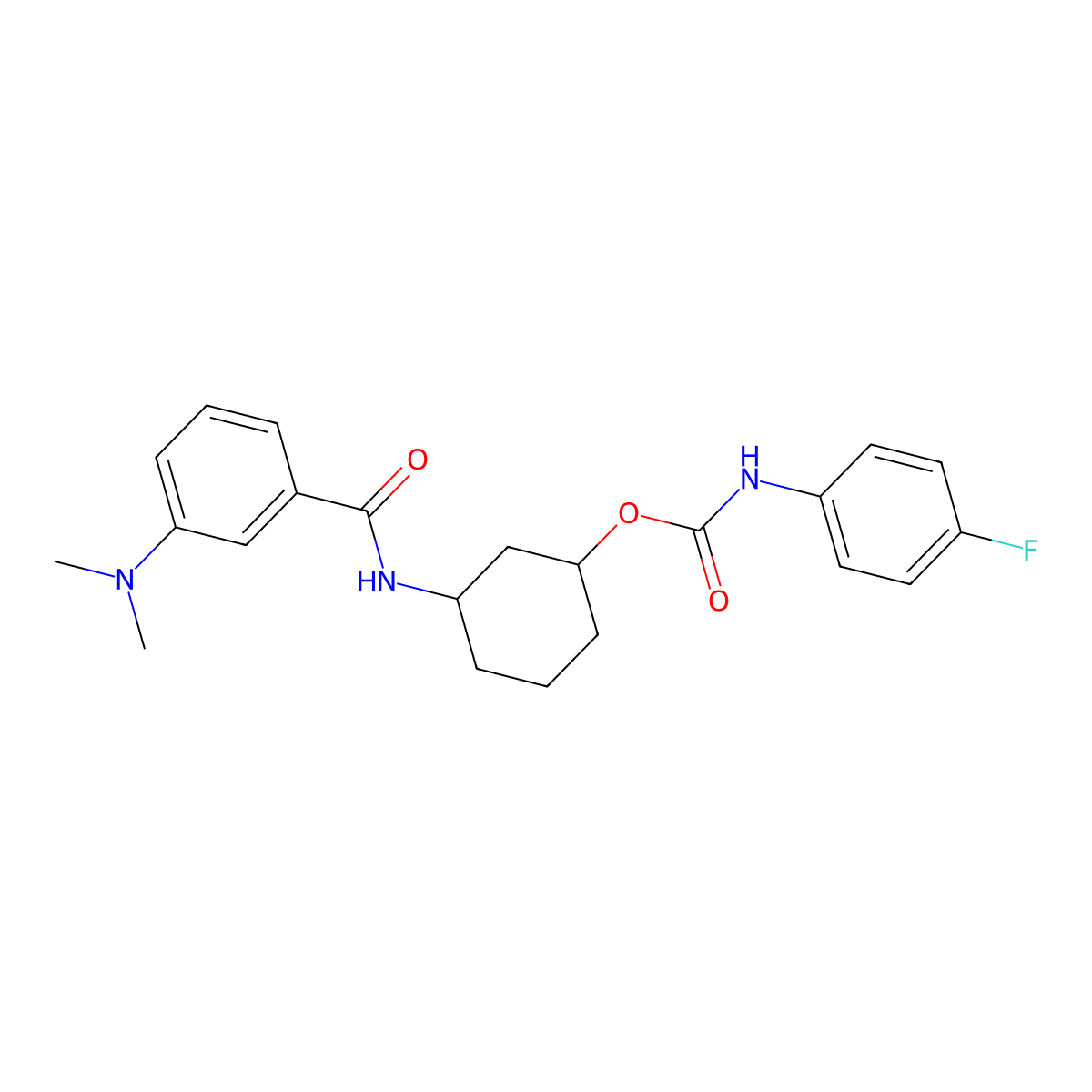 3-(3-(Dimethylamino)benzamido)cyclohexyl (4-fluorophenyl)carbamate molecular structure, CAS 1351608-28-0