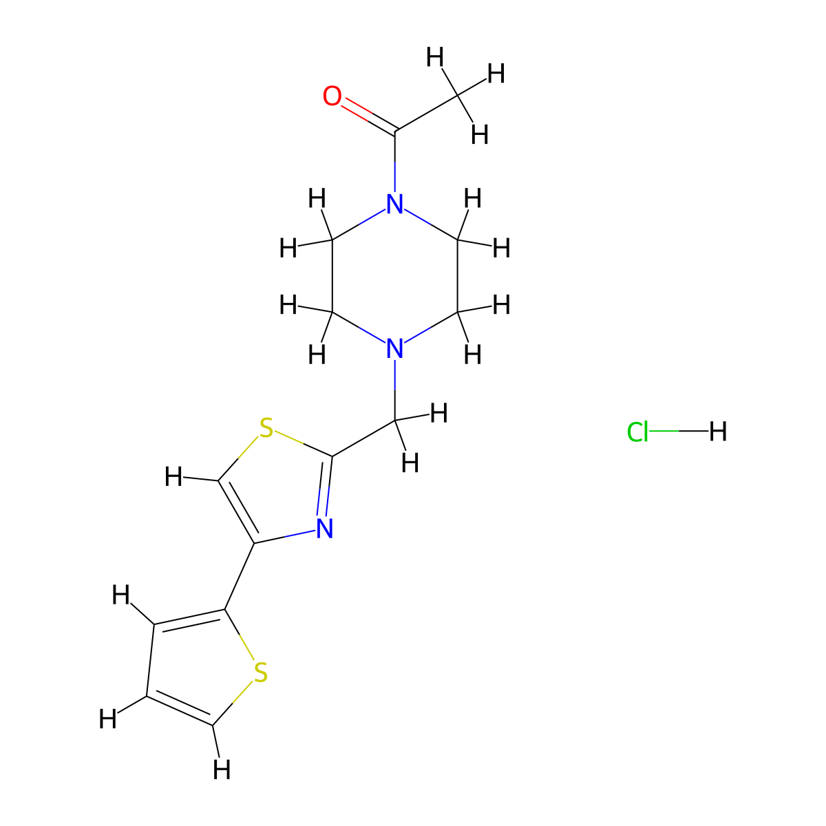 1-(4-((4-(Thiophen-2-yl)thiazol-2-yl)methyl)piperazin-1-yl)ethanone hydrochloride molecular structure, CAS 1351608-45-1