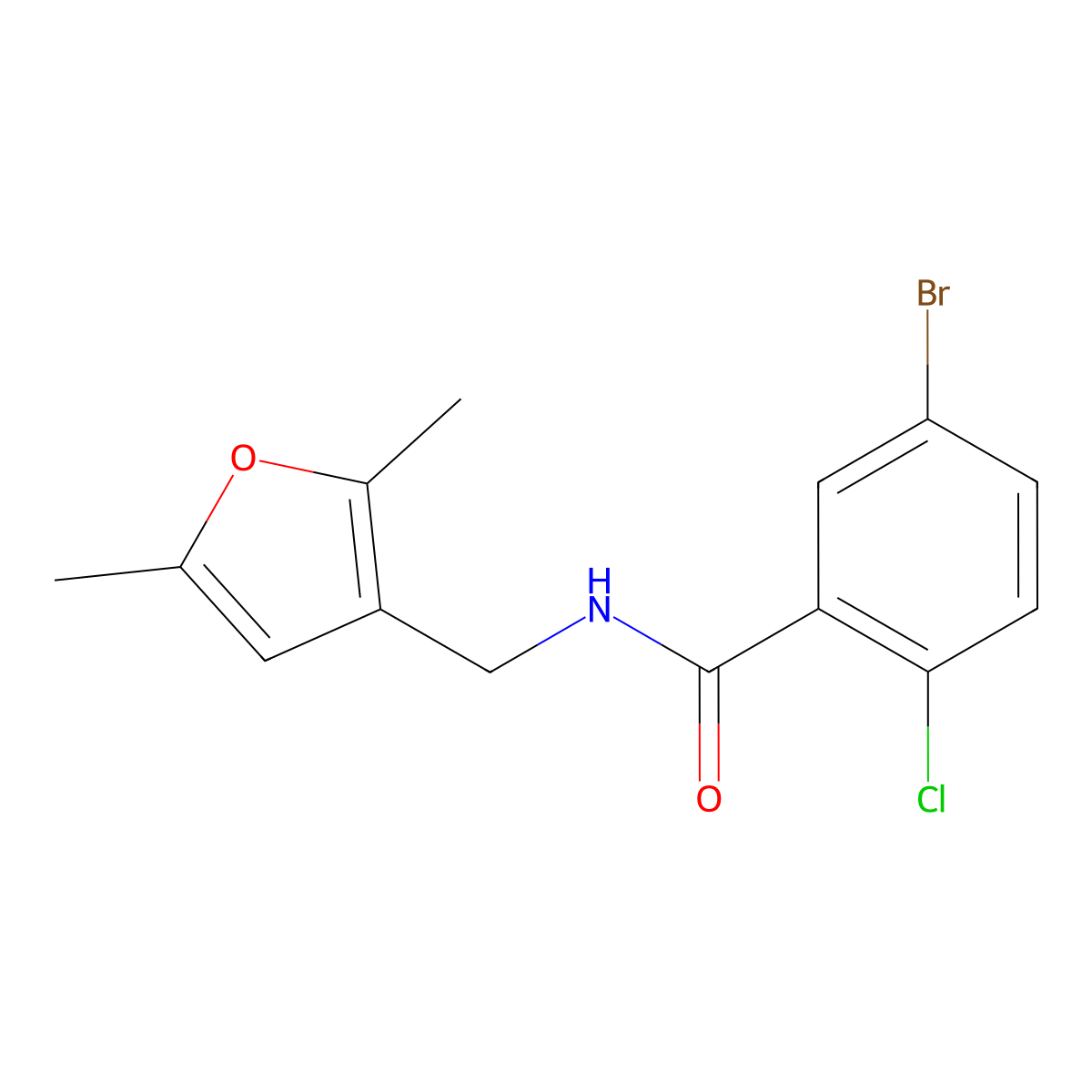 5-bromo-2-chloro-N-[(2,5-dimethylfuran-3-yl)methyl]benzamide molecular structure, CAS 1351608-46-2