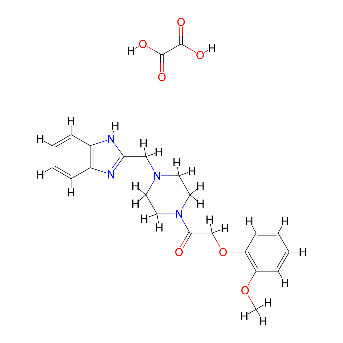 1-(4-((1H-benzo[d]imidazol-2-yl)methyl)piperazin-1-yl)-2-(2-methoxyphenoxy)ethanone oxalate molecular structure, CAS 1351608-49-5