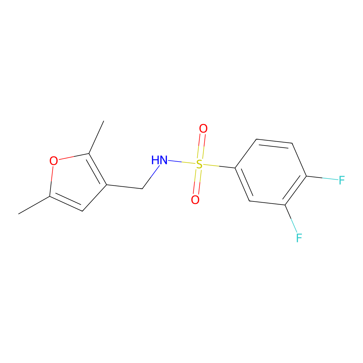 N-((2,5-dimethylfuran-3-yl)methyl)-3,4-difluorobenzenesulfonamide molecular structure, CAS 1351608-55-3