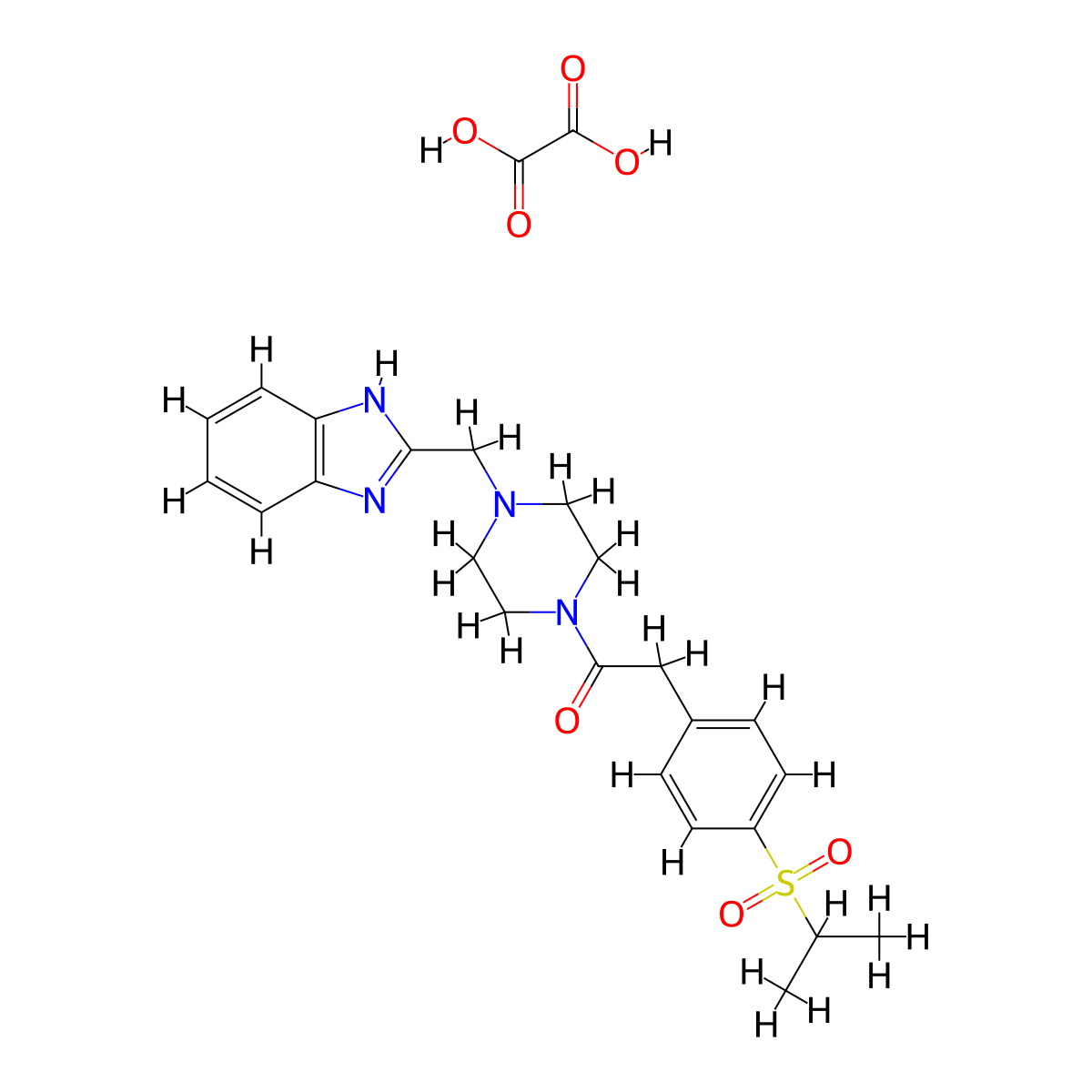 1-(4-((1H-benzo[d]imidazol-2-yl)methyl)piperazin-1-yl)-2-(4-(isopropylsulfonyl)phenyl)ethanone oxalate molecular structure, CAS 1351608-57-5