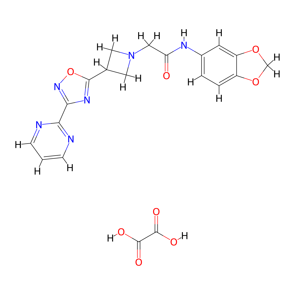 N-(benzo[d][1,3]dioxol-5-yl)-2-(3-(3-(pyrimidin-2-yl)-1,2,4-oxadiazol-5-yl)azetidin-1-yl)acetamide oxalate molecular structure, CAS 1351608-61-1