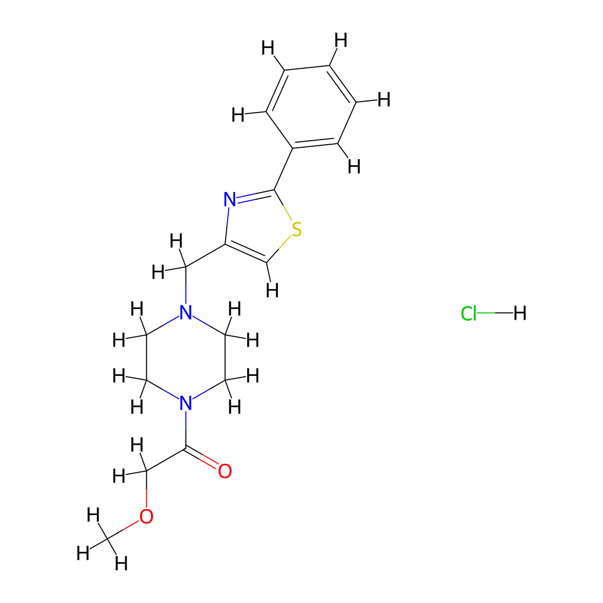 2-Methoxy-1-(4-((2-phenylthiazol-4-yl)methyl)piperazin-1-yl)ethanone hydrochloride molecular structure, CAS 1351608-65-5