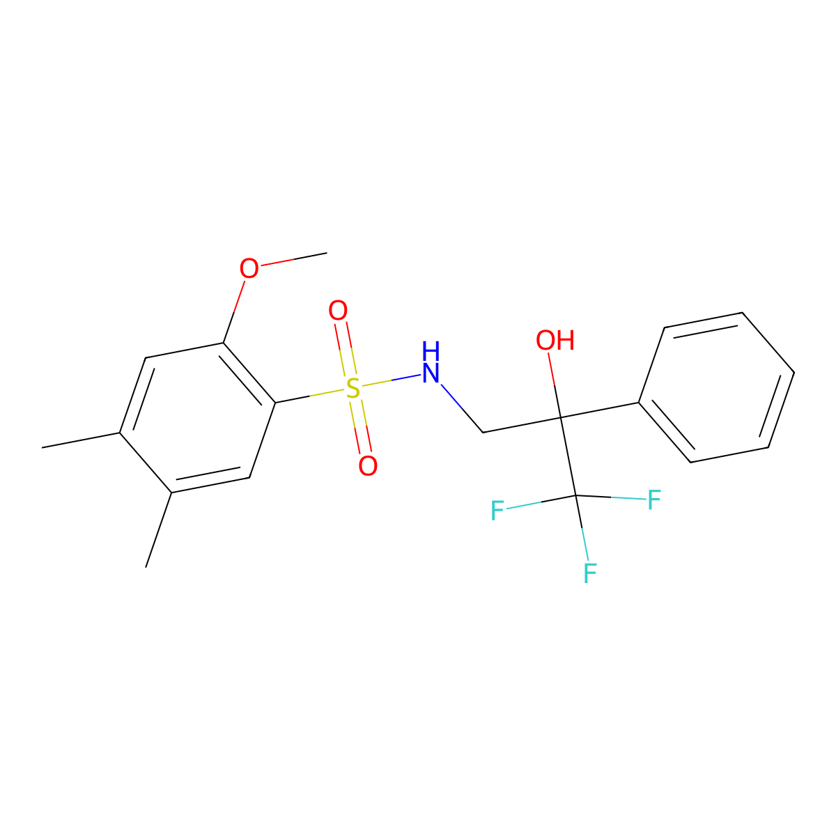 2-methoxy-4,5-dimethyl-N-(3,3,3-trifluoro-2-hydroxy-2-phenylpropyl)benzenesulfonamide molecular structure, CAS 1351608-67-7