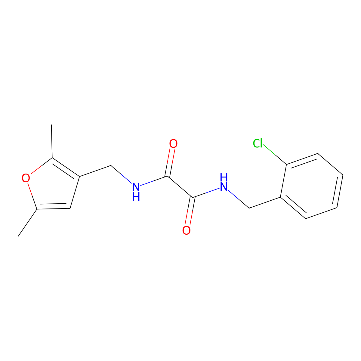 N1-(2-chlorobenzyl)-N2-((2,5-dimethylfuran-3-yl)methyl)oxalamide molecular structure, CAS 1351608-68-8