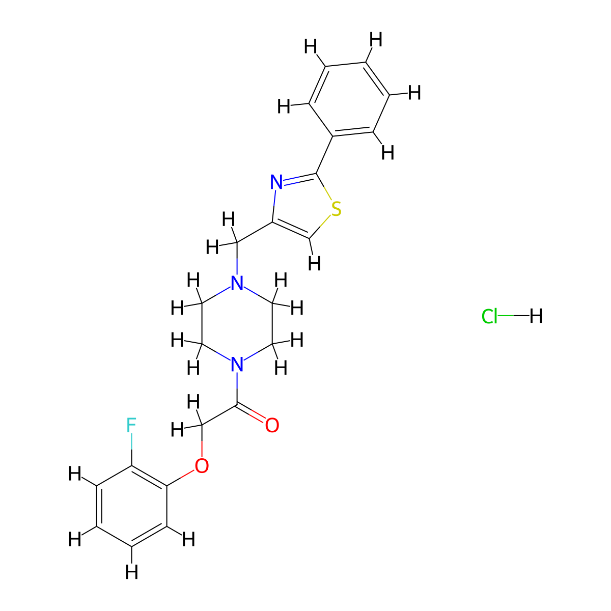 2-(2-Fluorophenoxy)-1-(4-((2-phenylthiazol-4-yl)methyl)piperazin-1-yl)ethanone hydrochloride molecular structure, CAS 1351608-69-9