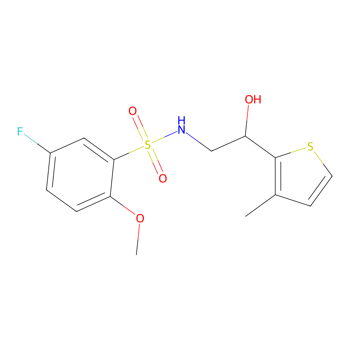 5-fluoro-N-(2-hydroxy-2-(3-methylthiophen-2-yl)ethyl)-2-methoxybenzenesulfonamide molecular structure, CAS 1351608-70-2