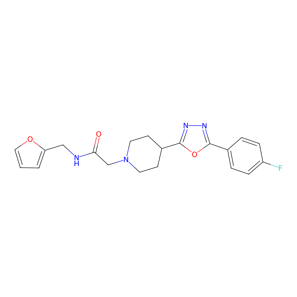 2-(4-(5-(4-fluorophenyl)-1,3,4-oxadiazol-2-yl)piperidin-1-yl)-N-(furan-2-ylmethyl)acetamide molecular structure, CAS 1351608-82-6