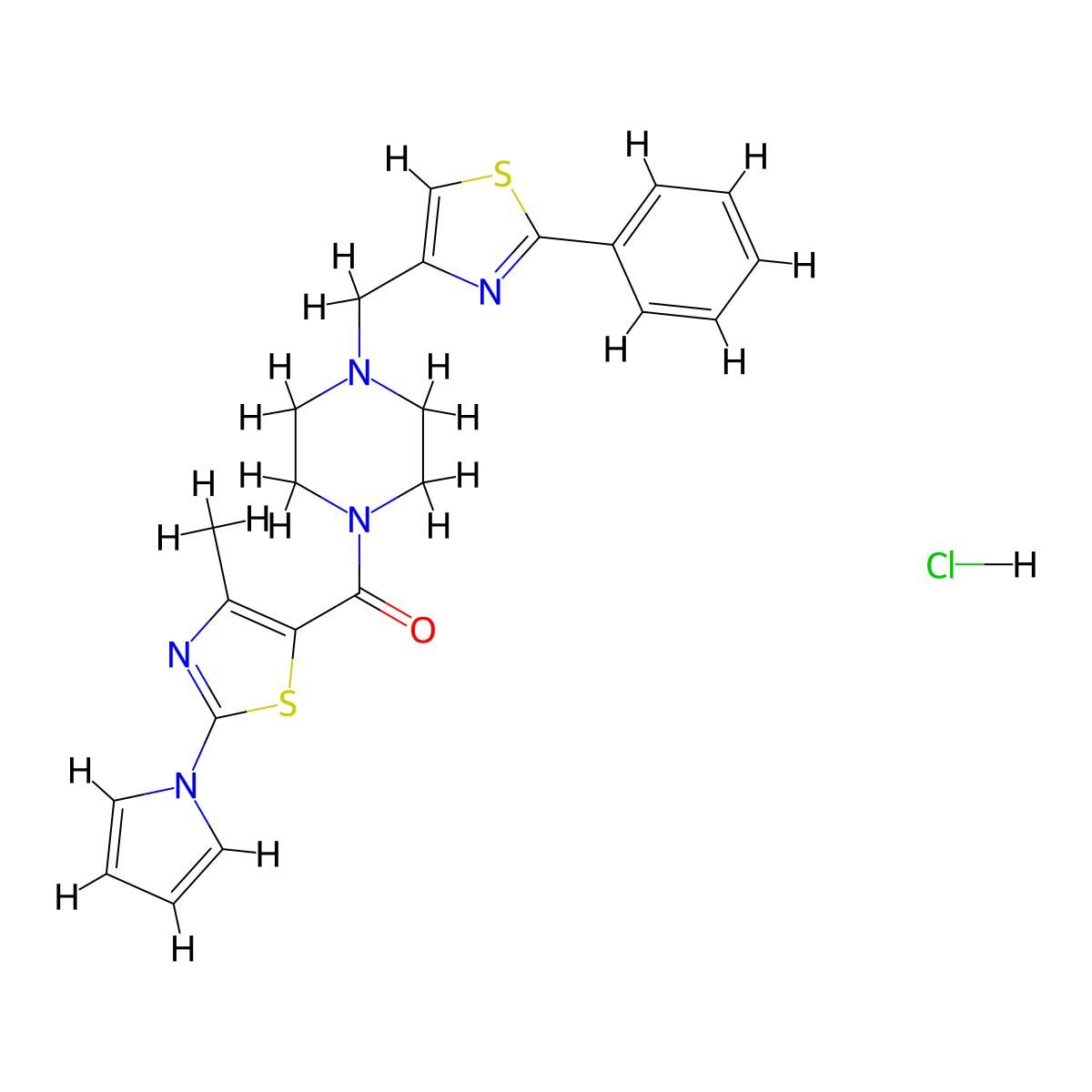 (4-methyl-2-(1H-pyrrol-1-yl)thiazol-5-yl)(4-((2-phenylthiazol-4-yl)methyl)piperazin-1-yl)methanone hydrochloride molecular structure, CAS 1351608-86-0