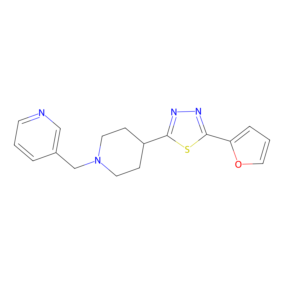 2-(Furan-2-yl)-5-(1-(pyridin-3-ylmethyl)piperidin-4-yl)-1,3,4-thiadiazole molecular structure, CAS 1351608-92-8