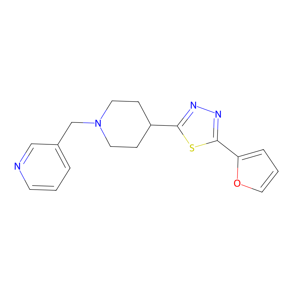 2-(Furan-2-yl)-5-(1-(pyridin-3-ylmethyl)piperidin-4-yl)-1,3,4-thiadiazole molecular structure, CAS 1351608-92-8