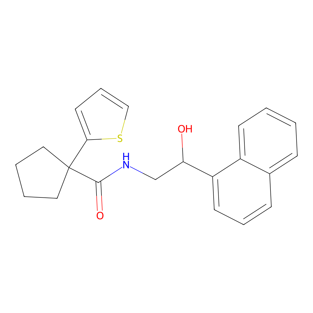 N-(2-hydroxy-2-(naphthalen-1-yl)ethyl)-1-(thiophen-2-yl)cyclopentanecarboxamide molecular structure, CAS 1351608-93-9