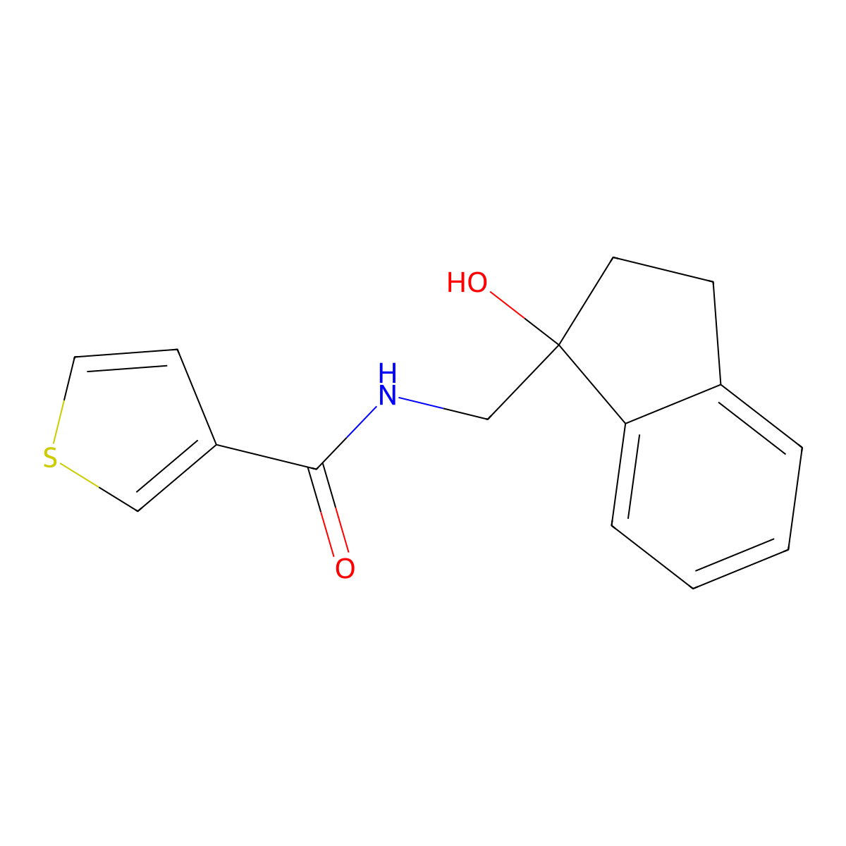 N-((1-hydroxy-2,3-dihydro-1H-inden-1-yl)methyl)thiophene-3-carboxamide molecular structure, CAS 1351608-95-1