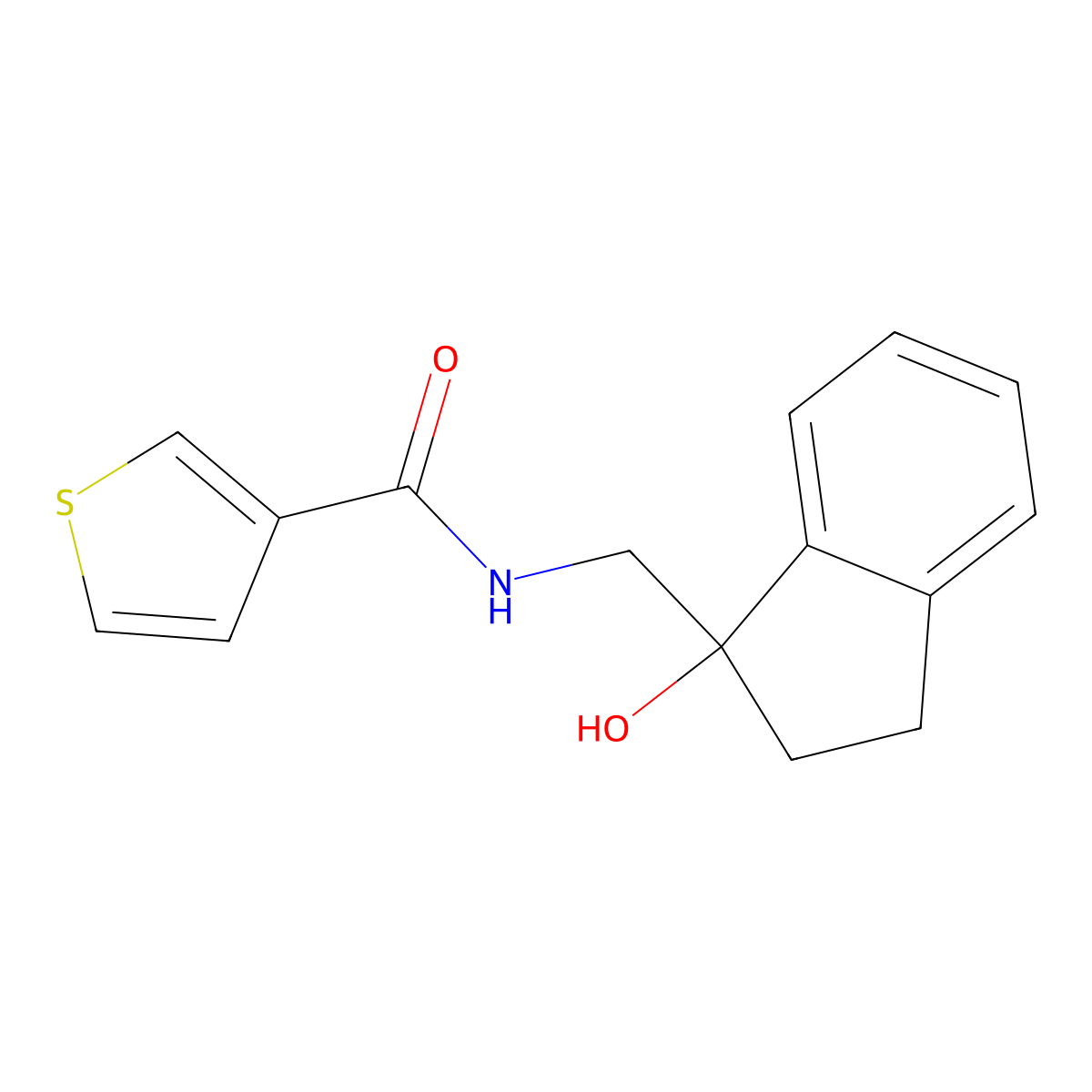 N-((1-hydroxy-2,3-dihydro-1H-inden-1-yl)methyl)thiophene-3-carboxamide molecular structure, CAS 1351608-95-1