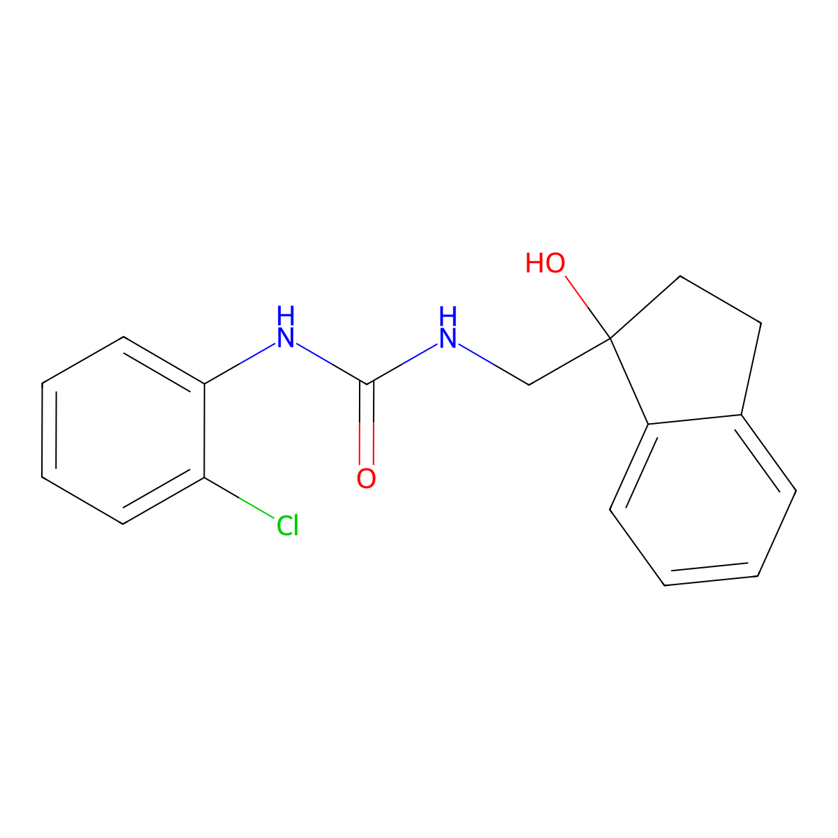 1-(2-chlorophenyl)-3-((1-hydroxy-2,3-dihydro-1H-inden-1-yl)methyl)urea molecular structure, CAS 1351609-02-3