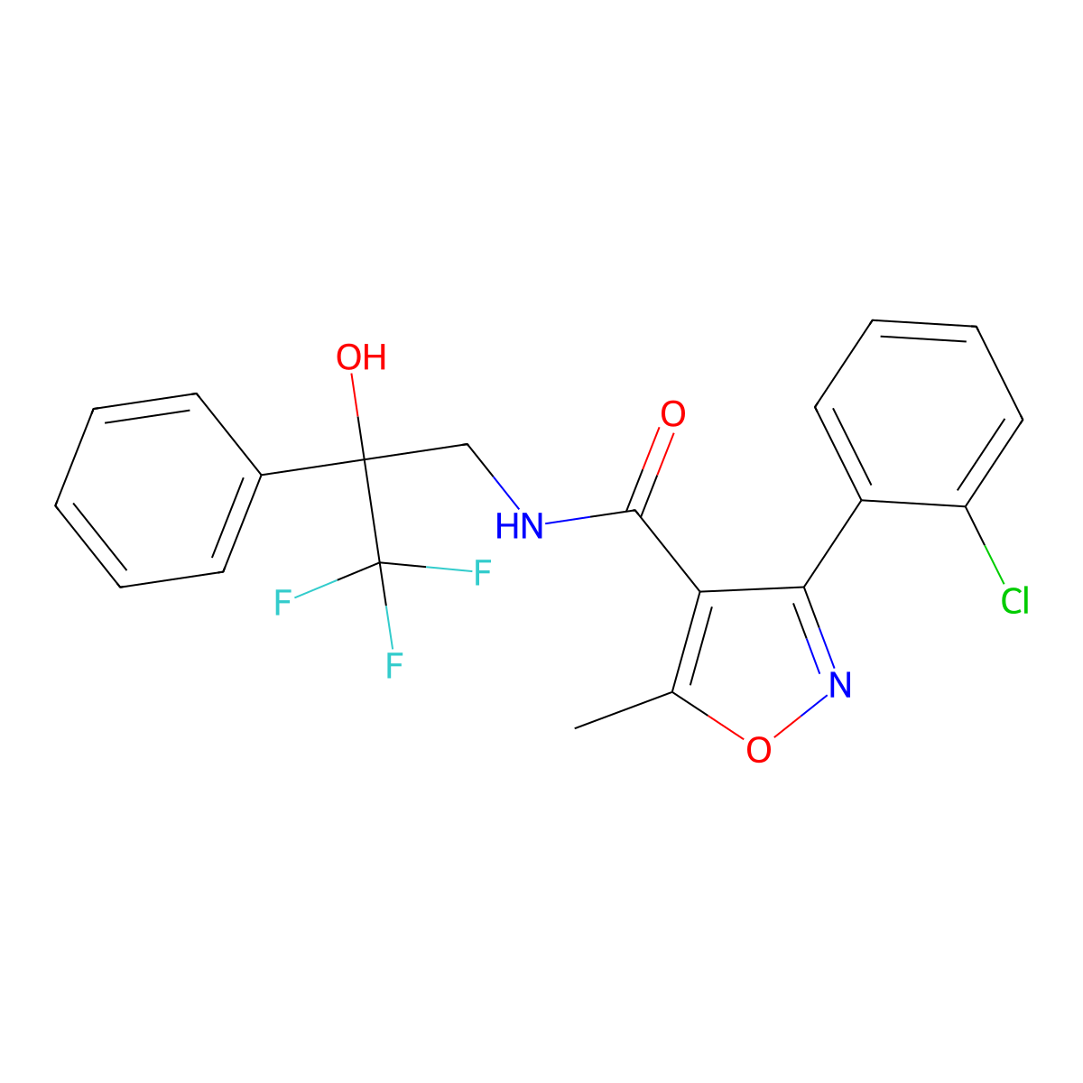 3-(2-chlorophenyl)-5-methyl-N-(3,3,3-trifluoro-2-hydroxy-2-phenylpropyl)isoxazole-4-carboxamide molecular structure, CAS 1351609-09-0