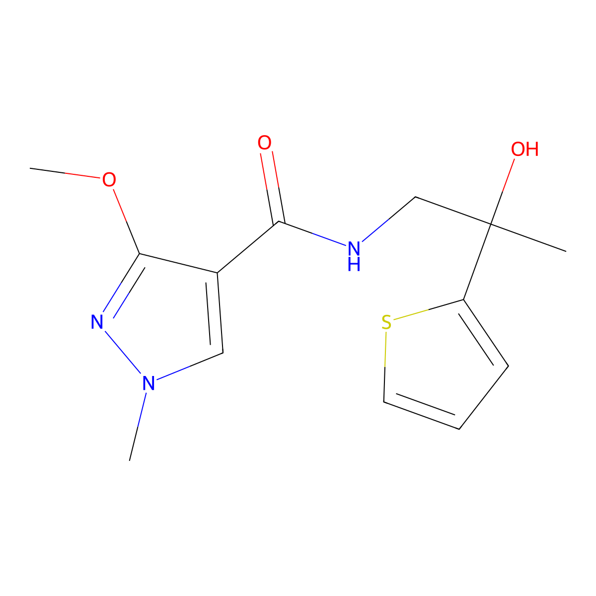 N-[2-hydroxy-2-(thiophen-2-yl)propyl]-3-methoxy-1-methyl-1H-pyrazole-4-carboxamide molecular structure, CAS 1351609-14-7