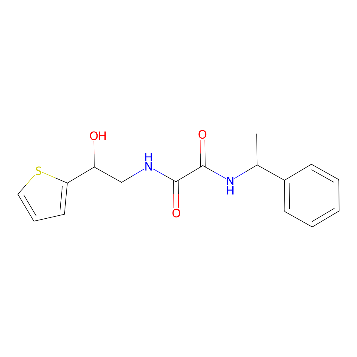 N1-(2-hydroxy-2-(thiophen-2-yl)ethyl)-N2-(1-phenylethyl)oxalamide molecular structure, CAS 1351609-20-5