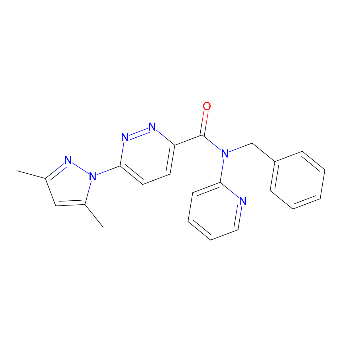 N-benzyl-6-(3,5-dimethyl-1H-pyrazol-1-yl)-N-(pyridin-2-yl)pyridazine-3-carboxamide molecular structure, CAS 1351609-23-8