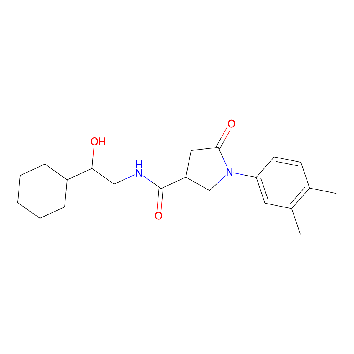 N-(2-cyclohexyl-2-hydroxyethyl)-1-(3,4-dimethylphenyl)-5-oxopyrrolidine-3-carboxamide molecular structure, CAS 1351609-27-2