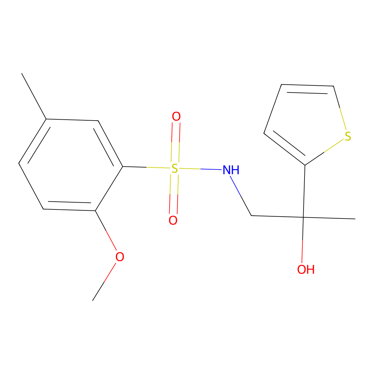 N-(2-hydroxy-2-(thiophen-2-yl)propyl)-2-methoxy-5-methylbenzenesulfonamide molecular structure, CAS 1351609-29-4
