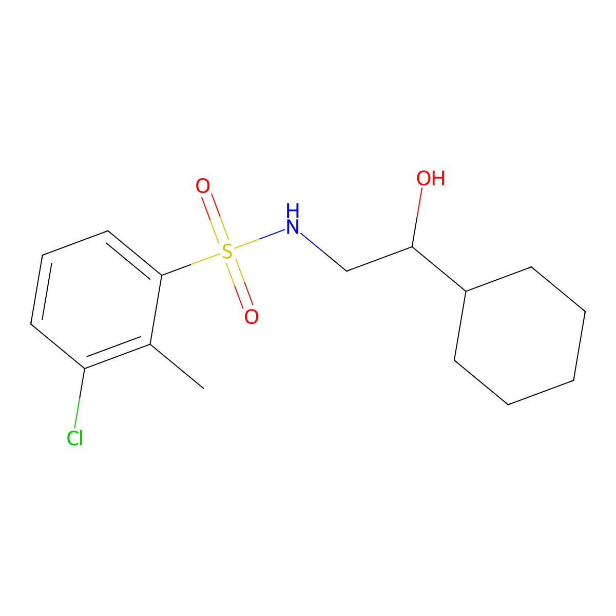 3-chloro-N-(2-cyclohexyl-2-hydroxyethyl)-2-methylbenzenesulfonamide molecular structure, CAS 1351609-32-9