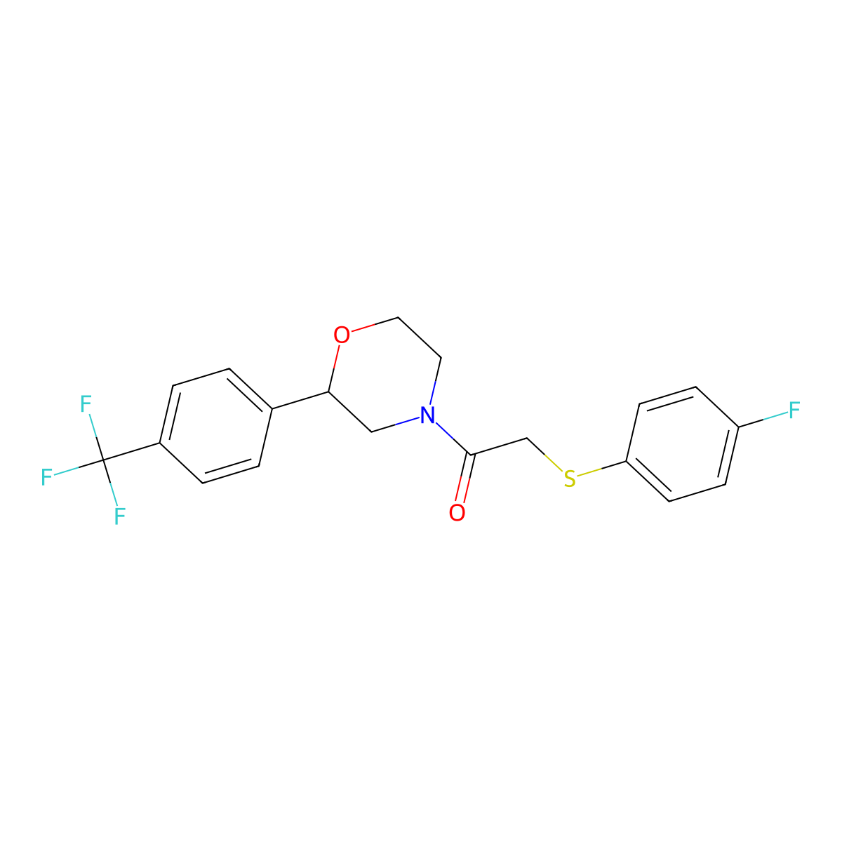 2-((4-Fluorophenyl)thio)-1-(2-(4-(trifluoromethyl)phenyl)morpholino)ethanone molecular structure, CAS 1351609-33-0