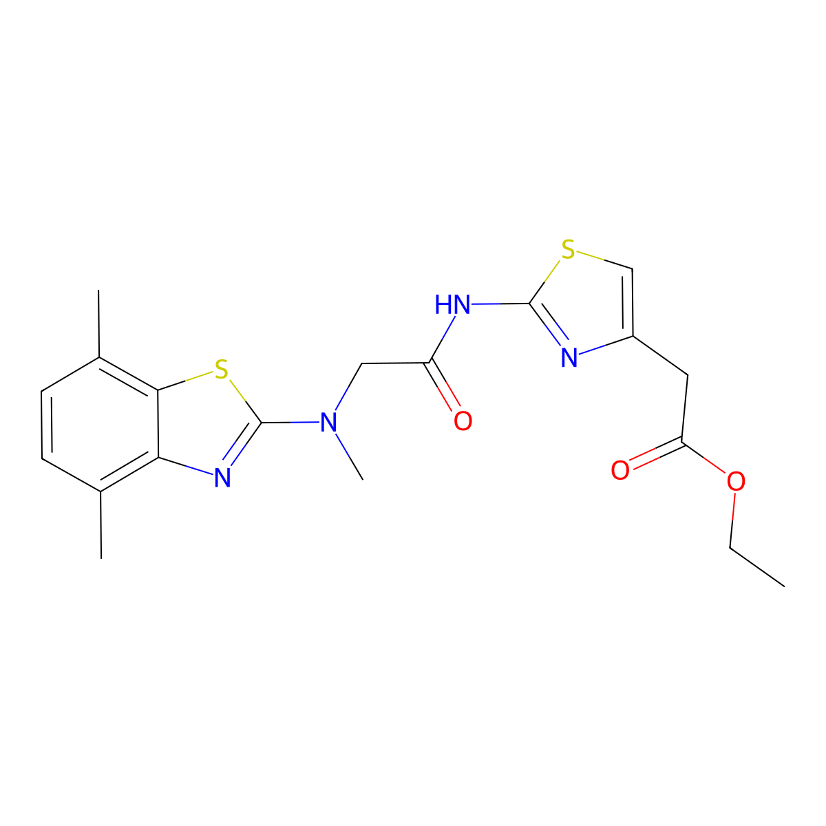 Ethyl 2-(2-(2-((4,7-dimethylbenzo[d]thiazol-2-yl)(methyl)amino)acetamido)thiazol-4-yl)acetate molecular structure, CAS 1351609-34-1