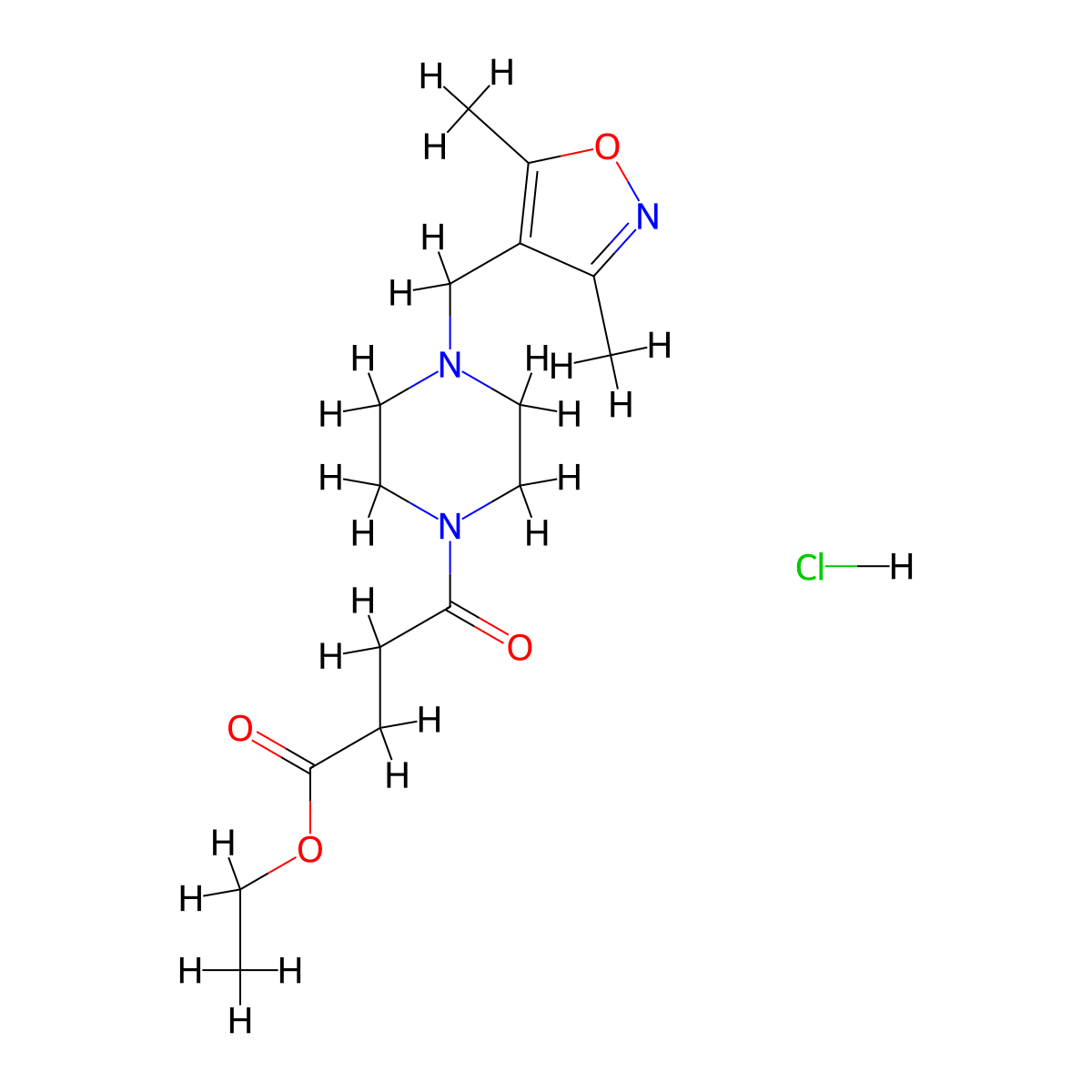 Ethyl 4-(4-((3,5-dimethylisoxazol-4-yl)methyl)piperazin-1-yl)-4-oxobutanoate hydrochloride molecular structure, CAS 1351609-37-4