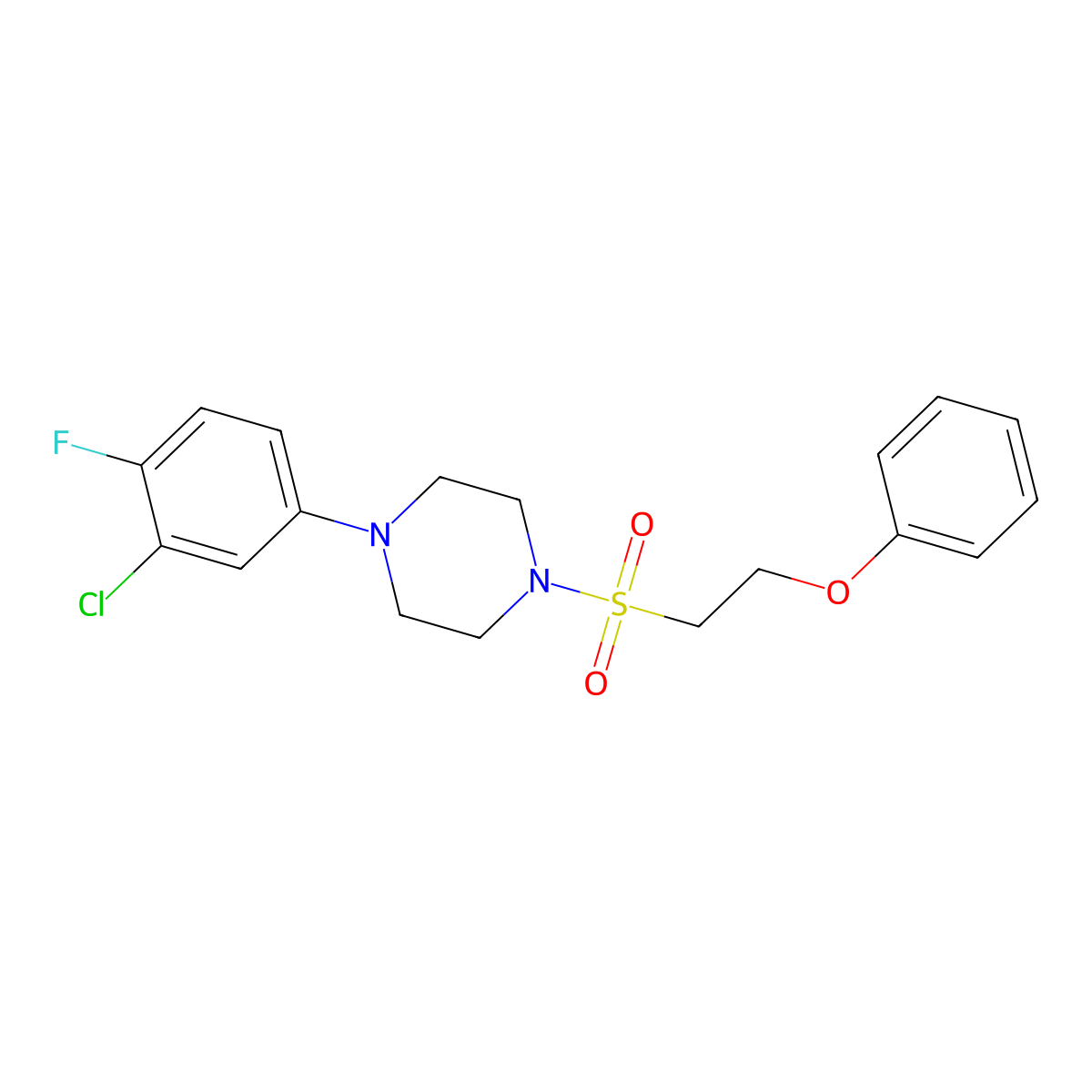 1-(3-Chloro-4-fluorophenyl)-4-((2-phenoxyethyl)sulfonyl)piperazine molecular structure, CAS 1351609-43-2