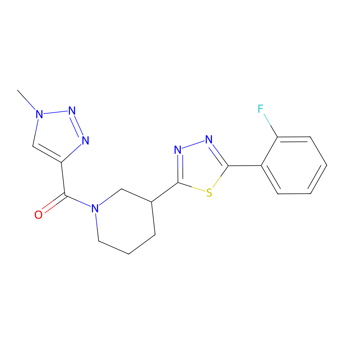 (3-(5-(2-fluorophenyl)-1,3,4-thiadiazol-2-yl)piperidin-1-yl)(1-methyl-1H-1,2,3-triazol-4-yl)methanone molecular structure, CAS 1351609-47-6