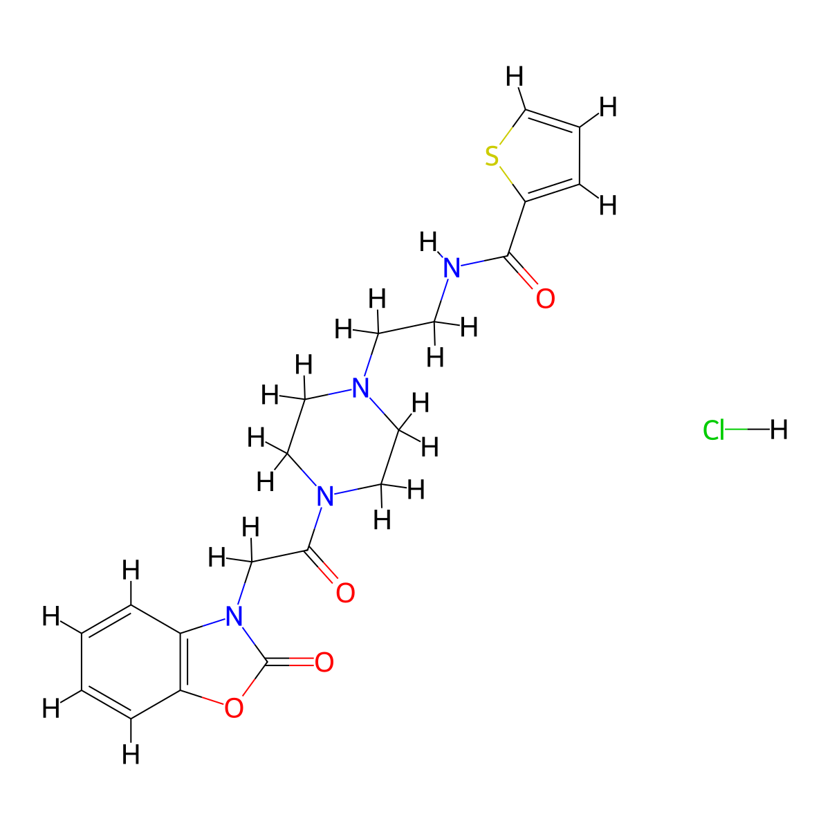 N-(2-(4-(2-(2-oxobenzo[d]oxazol-3(2H)-yl)acetyl)piperazin-1-yl)ethyl)thiophene-2-carboxamide hydrochloride molecular structure, CAS 1351609-49-8