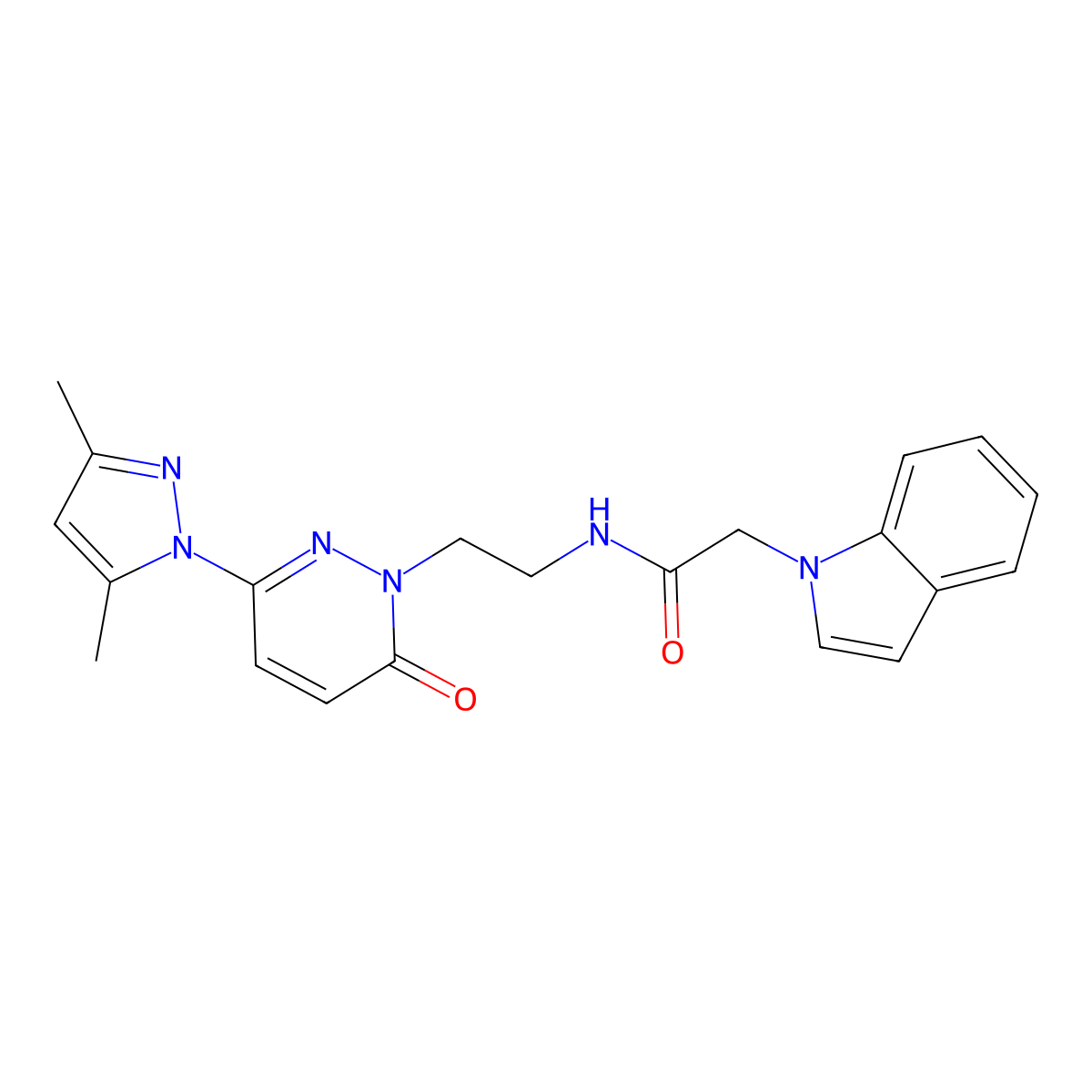 N-(2-(3-(3,5-dimethyl-1H-pyrazol-1-yl)-6-oxopyridazin-1(6H)-yl)ethyl)-2-(1H-indol-1-yl)acetamide molecular structure, CAS 1351609-50-1